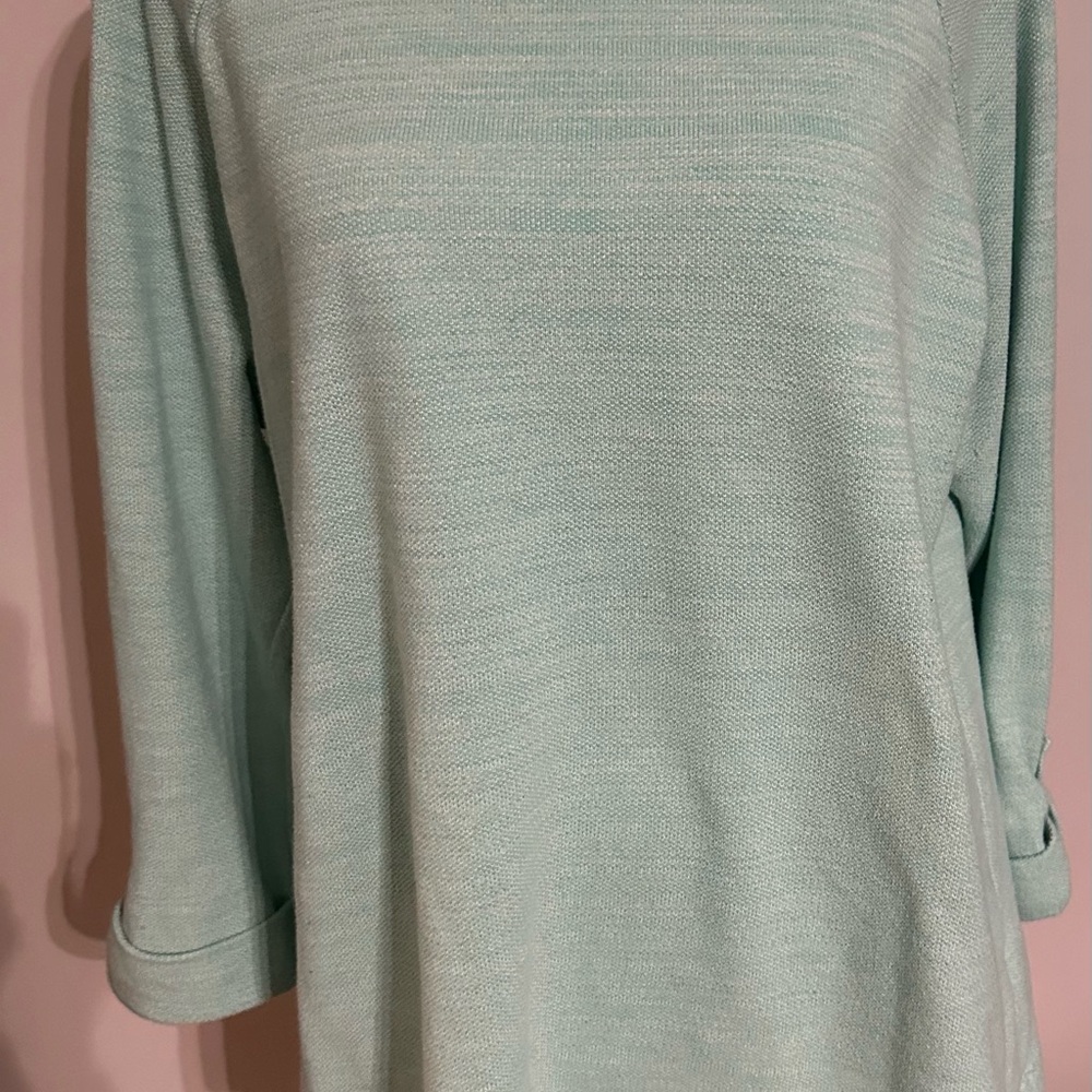 Croft & Barrow Green Cuffed 3/4 Length Sleeve Knit Top with Boxy Relaxed Fit